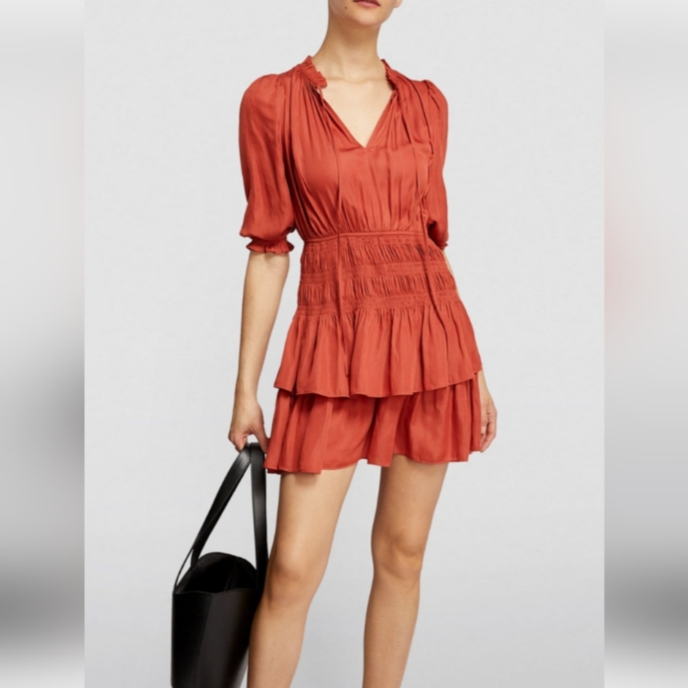 Maje Radji satin tiered dress size 40, US 8/10 NWT cute flouncy dress, dark pink